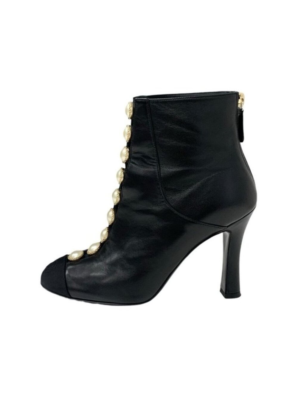 Chanel Boots Short Shoes Leather Fabric Black Coco Mark Pearl - Picture 3 of 10
